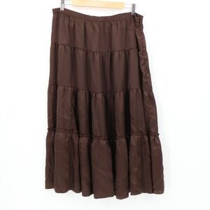 Vintage Y2K‎ Brown Satin Tiered Midi Skirt Peasant Boho Romantic Goblin Size 12